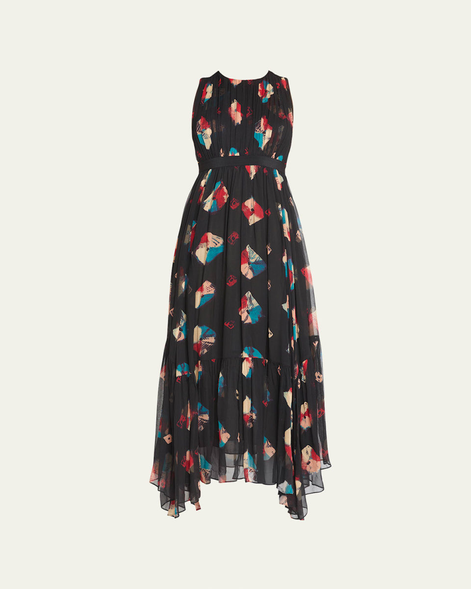 Sarai Sleeveless Silk Handkerchief Midi Dress